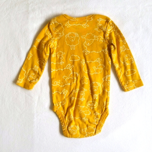 COPY - carter's mustard yellow sheep print long sleeve bodysuit diaper shirt 6m - Picture 3 of 4